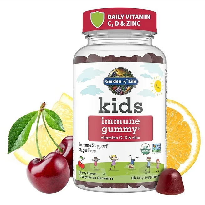 가든오브라이프 Immune gummy 키즈영양제 비타민C D 아연 60젤리 체리맛, 젤리 - 쿠팡