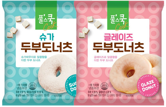 풀무원 두부 도너츠2종 (슈가+글레이즈) 각4개씩 45g 8개