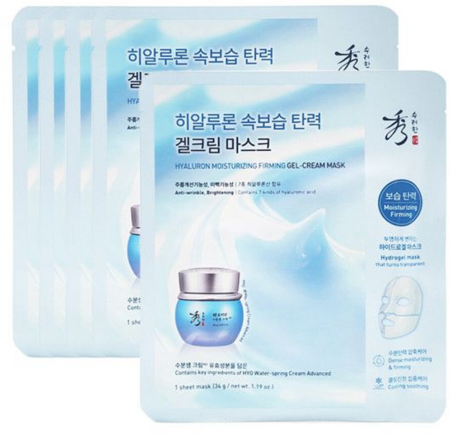 수려한 효비담 수분샘 히알루론 겔크림 마스크 34gx5매, 5개입, 1개