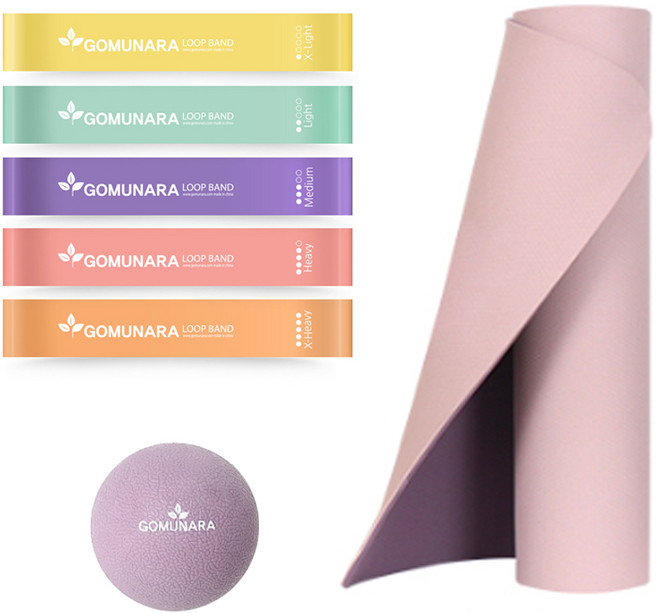 고무나라 [기획전] (봄맞이 스페셜 세트) 고무나라 요가매트TPE6mm + 루프밴드5종세트 + 마사지볼 싱글, TPE/6mm/파우더핑크/, 루프밴드5종세트/베리페리/, TPE마사지볼/싱글/라일락퍼플/