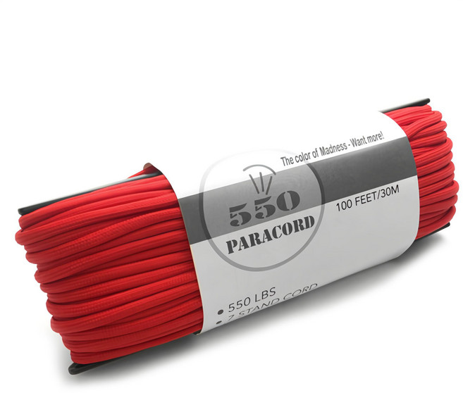 550 LBS 7芯傘繩 30公尺 4mm軍規拉力繩, 紅, 1個