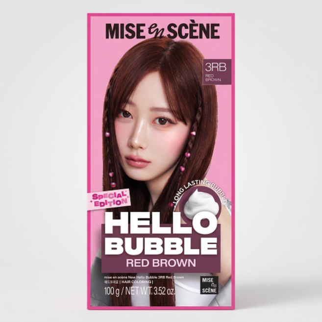 미쟝센 뉴 헬로버블 염색, 3RB 레드브라운, 1개