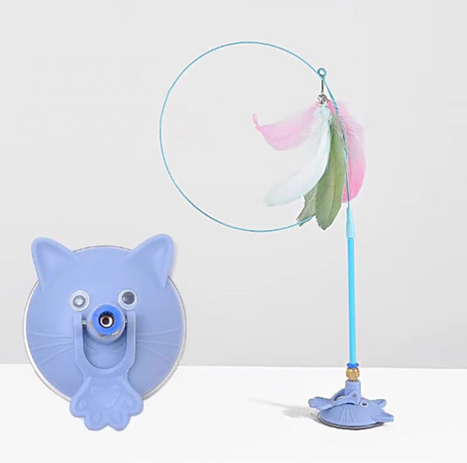 클로버 테크 흡착식 고양이 낚시대 장난감, 2개, 블루