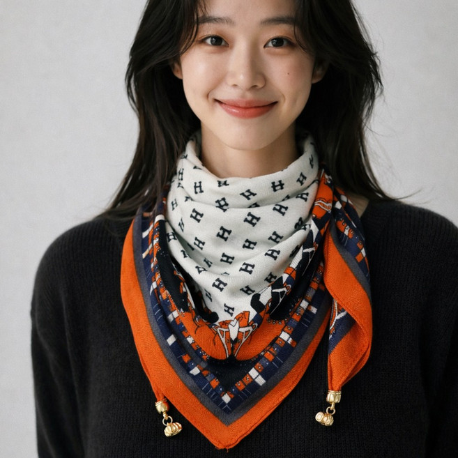 자석 스카프 사각 쁘띠 머플러 원터치 버클 간편 고정 쉬운 착용 여성 데일리 봄 가을 패션