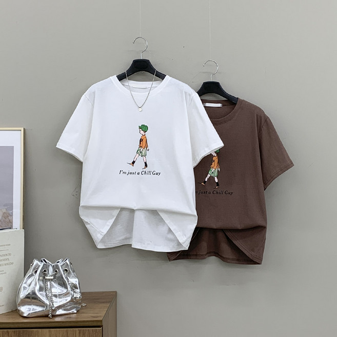 [행복여] 1+1 저스트 레터링 캐쥬얼 루즈핏 반팔 티셔츠