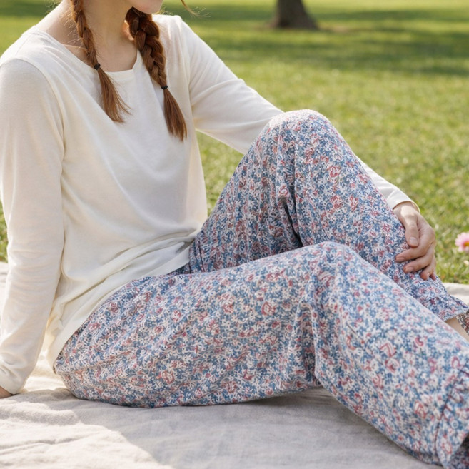 여성 꽃무늬 레이스프릴 파자마 팬츠