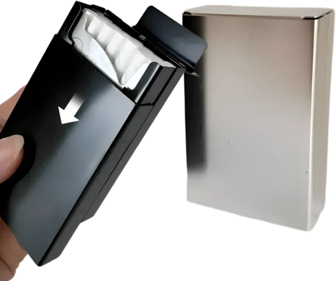 뷰리헛 슥 열리는 메탈 슬라이딩 반자동 담배케이스 2종 세트, 2개, 블랙+실버