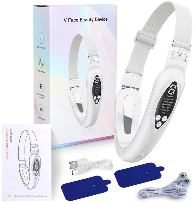 V FACE BEAUTY 微電流V臉儀 震動按摩 小臉提拉緊緻, HY103-白色V臉儀,英文