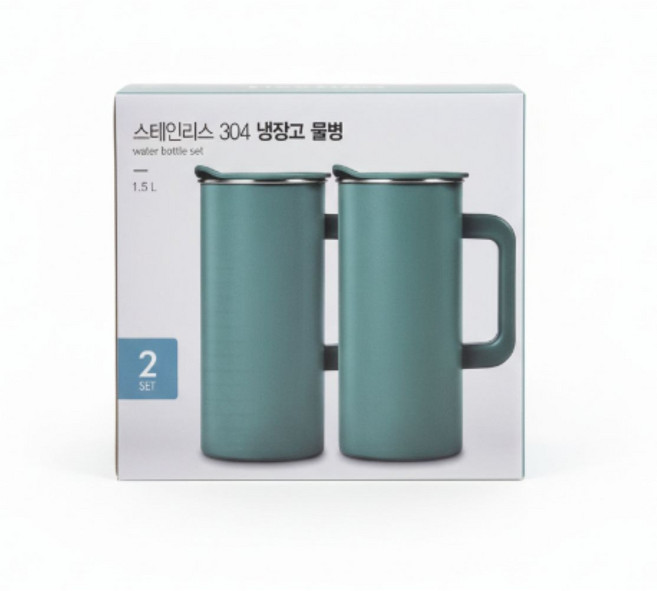 모던하우스 모던 스테인리스 304 냉장고 물병 2P 세트, 그린, 1.5L, 2개