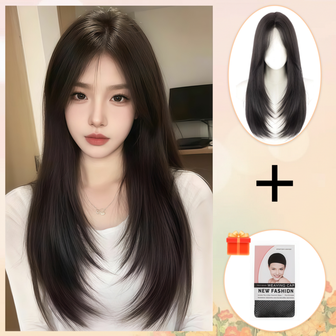 Firina 여성 전체가발 긴생머리 롱스트레이트 자연스러운 볼륨탑 데일리 풀가발, 1개, 브라운블랙