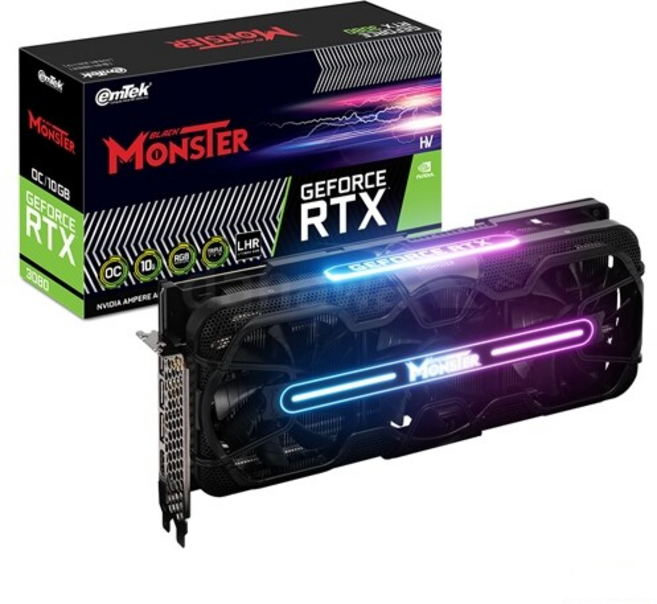 이엠텍 HV 지포스 RTX 3080 BLACK MONSTER OC D6X 10GB 중고리퍼 풀박스
