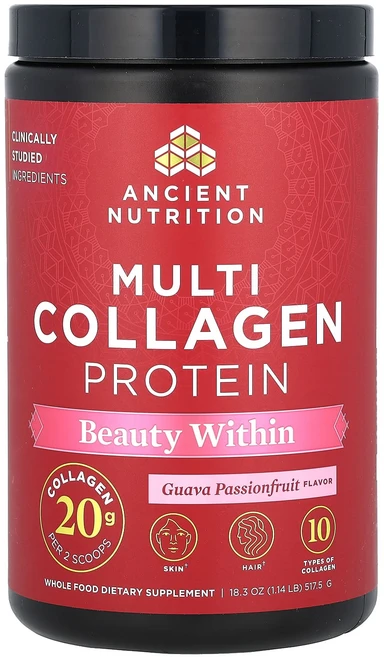 Ancient Nutrition 멀티 콜라겐 프로틴 뷰티 위드인 구아바 패션프루트 522g(1.15lb), AncientNutrition멀티콜라겐프로틴뷰티위드인구, 522g, 1개 - 쿠팡
