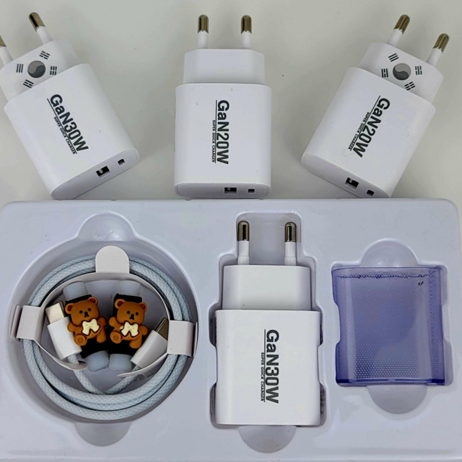초고속 국산충전기 아이홈 Gan65W 30W 20W C타입 PD PPS 60W블레이디케이블 CtoC 240W LED고속충전케이블, 1세트, 화이트 30W