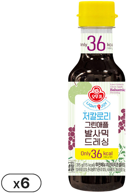 오뚜기 그린애플 발사믹 저칼로리 드레싱 315g 가정용 다이어트용, 6개