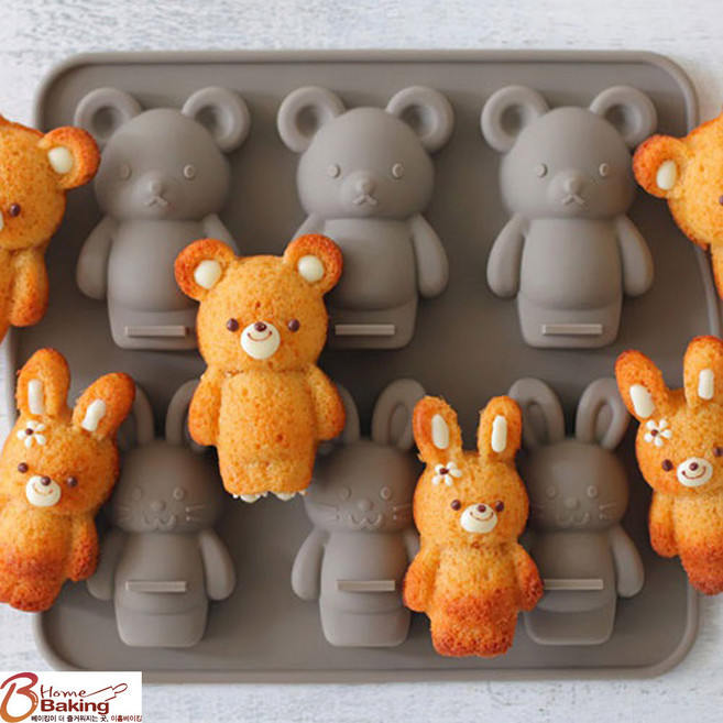 이홈베이킹 코타정품 고급실리콘 토끼 곰 마들렌틀6구, 1개