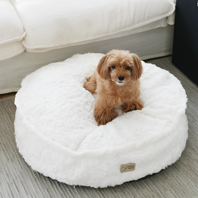 인디우스 펫 극세사 방석 소프트베드 원형방석, 1개, 아이보리