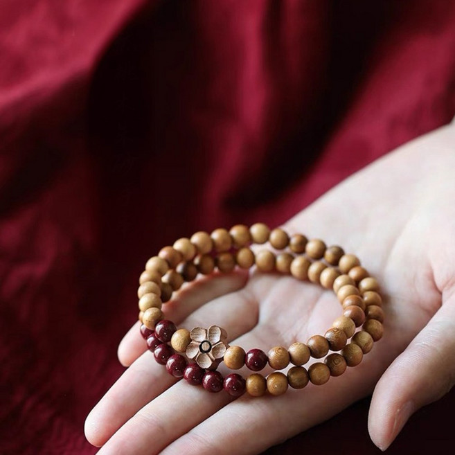 피오니 천연 복숭아 나무 연꽃 염주 두줄 팔찌 행운팔찌 P1225