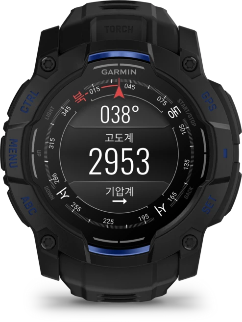 가민 인스팅트 3 AMOLED 아몰레드 GPS 스마트워치 Edition, GPS + 블루투스, 50mm, Black / Bolt Blue - 쿠팡