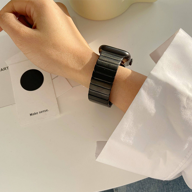 OULUOQI 애플워치 갤럭시워치 호환 메탈 밴드 스트랩 3연 스테인리스 쥬빌레 교체 스트랩 / 탄성 메탈 밴드, 1개, 블랙