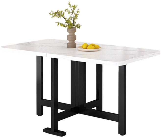 多功能碳素鋼管折疊餐桌, 白理石紋 100長*60寬*75高, 4人