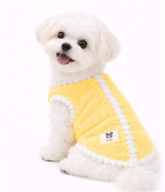 무드그라운드 강아지 조끼 후리스 보들보들 수면 겨울조끼, 옐로우, 1개