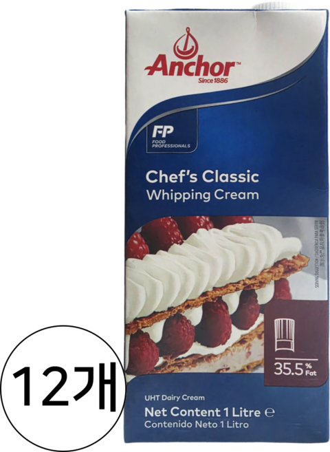 앵커 쉐프스 클래식 휘핑크림, 12개, 1L
