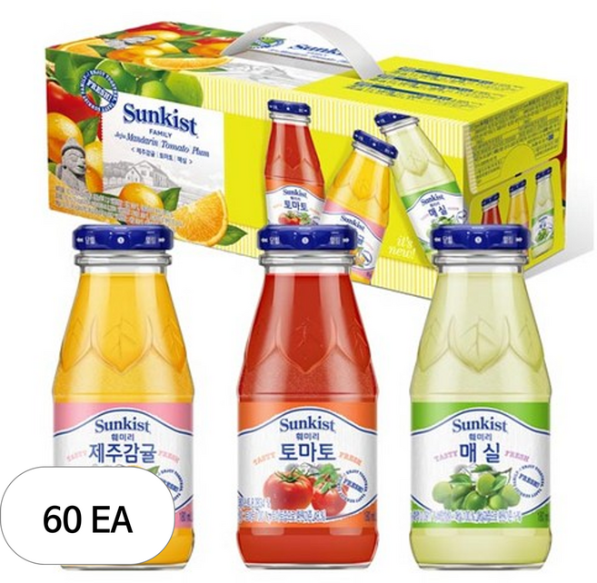 썬키스트 훼미리 제주감귤 + 토마토 + 매실 음료세트, 180ml, 60개