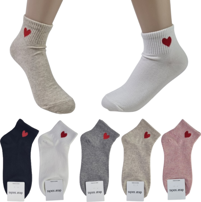 여자 하트 단목 발목 패션 면 양말 10켤레
