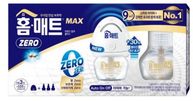 홈매트 맥스 제로 리퀴드 훈증기 살충제 + 리필 29ml x 3p 세트, 29g, 1세트
