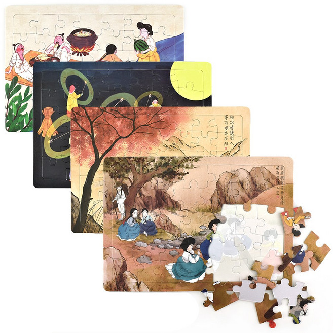 치매예방 어르신용 민화퍼즐 세트 A4 35피스 효도선물 전통화 한국화, 풍속화세트, 1세트