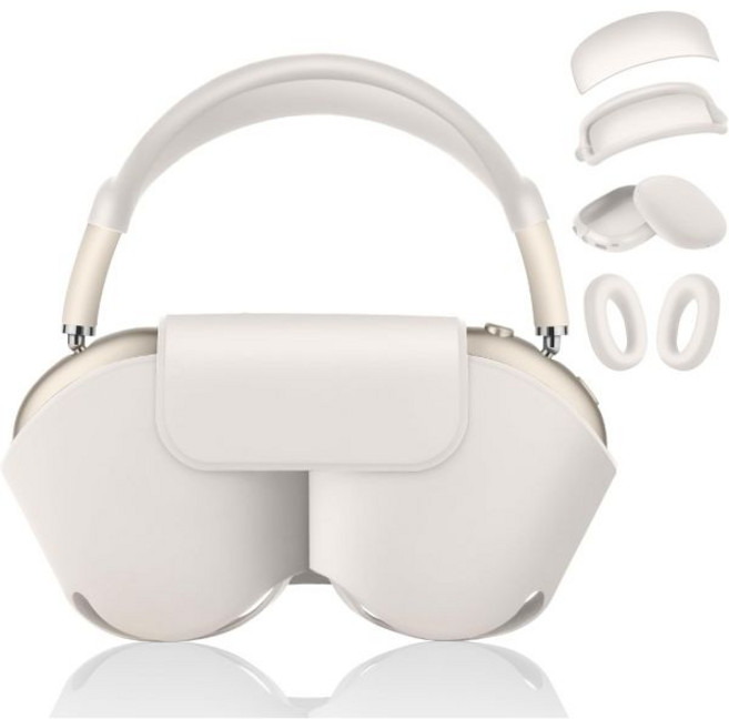 【5 in 1】 Airpods Max 2/1 스마트 케이스 커버와 호환 수면 모드 Apple AirPod 헤드폰 부드러운 가죽 & 실리콘 4종 세트 보호 액세서리 휴대용 핑, Starlight