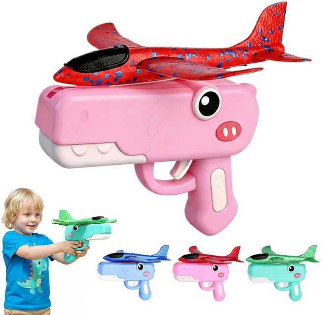 Zeekr 공룡 폼 글라이더 비행기 발사기 야외 장난감 세트, 1개, 분홍색