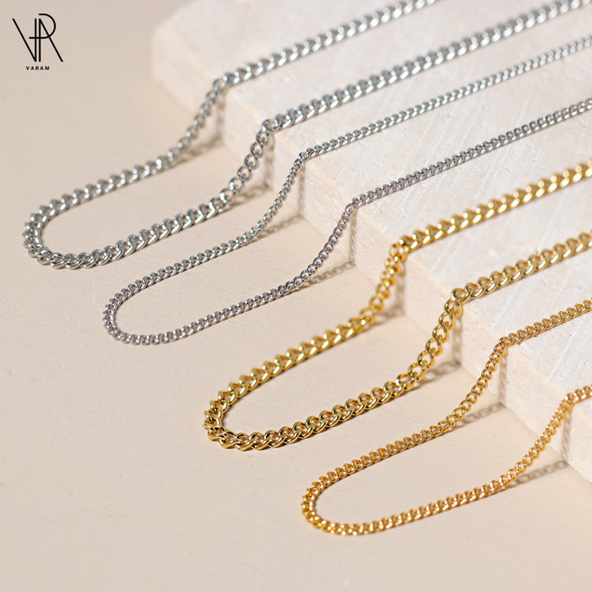 VARAM 써지컬스틸 1.5mm 2mm 플랫 반짝 체인 목걸이