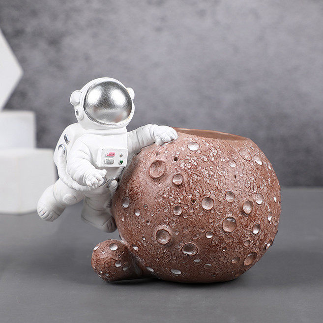 펜꽂이 pencil case 1323# 심플 우주인 수지공예 문구 수납 사무실 서재 소품 뉴타임즈 Z, 은색 필통