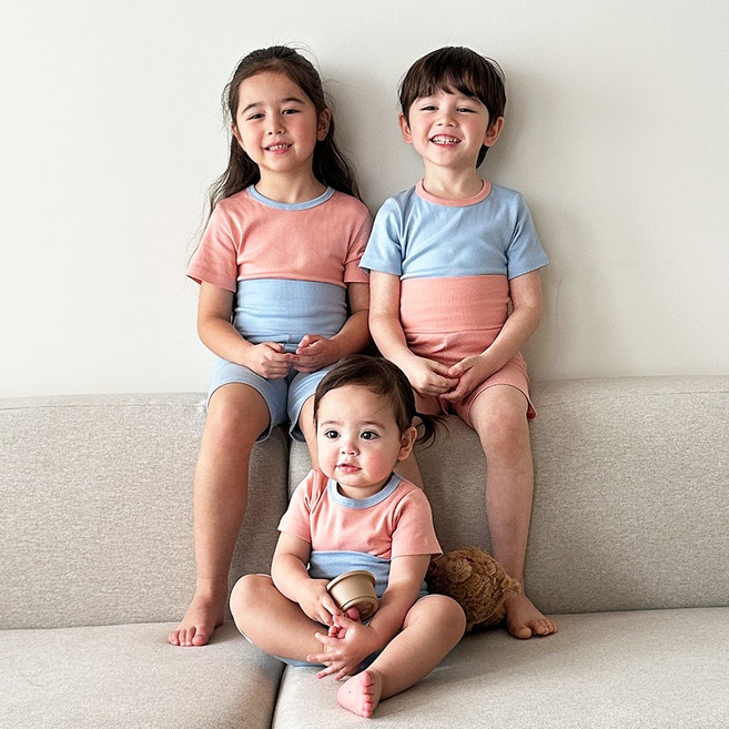 ECLL 국내생산 아동 반팔 실내복 골지 스판 잠옷 상하 세트