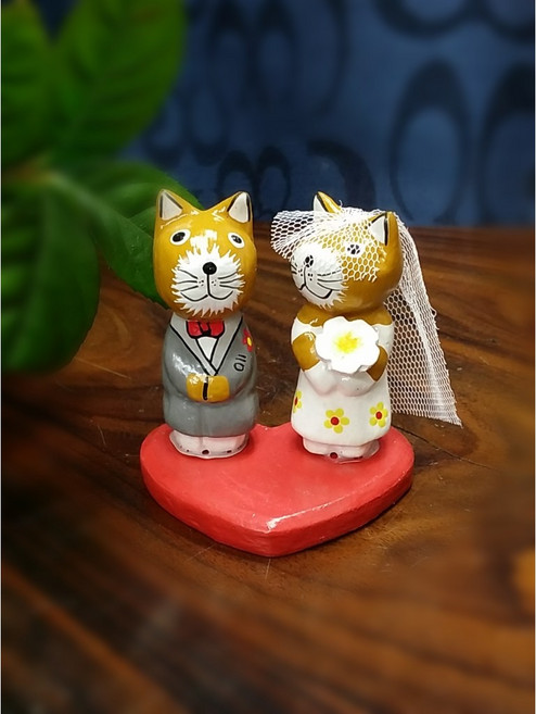 [리아]미니 웨딩 목각 고양이인형 고양이장식소품 결혼선물 신혼 집들이선물 카페소품