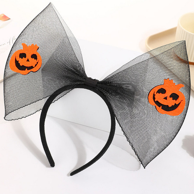 쿠이시 할로윈 파티 유령 호박 해골 악마 헤어밴드 코스프레 머리띠, 1개입, 망사리본 호박
