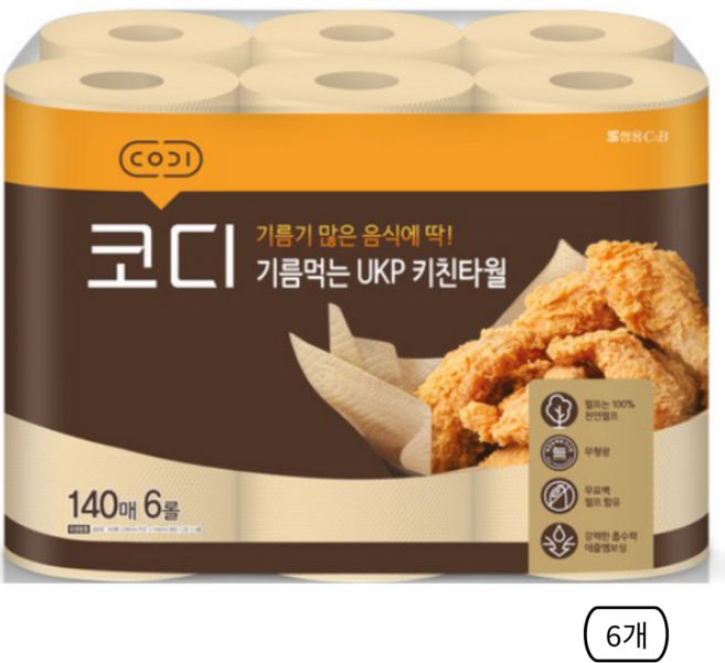 코디 기름먹는 UKP 키친타월, 140매, 6개