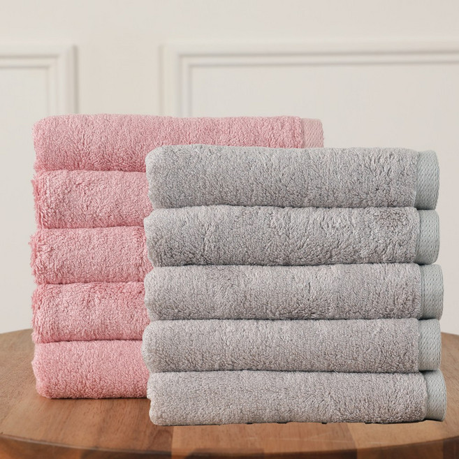 모던리빙 국산 호텔수건 200g 뱀부얀 항균 OEKO-TEX 세면타올, 인디핑크+샌드그레이, 10개
