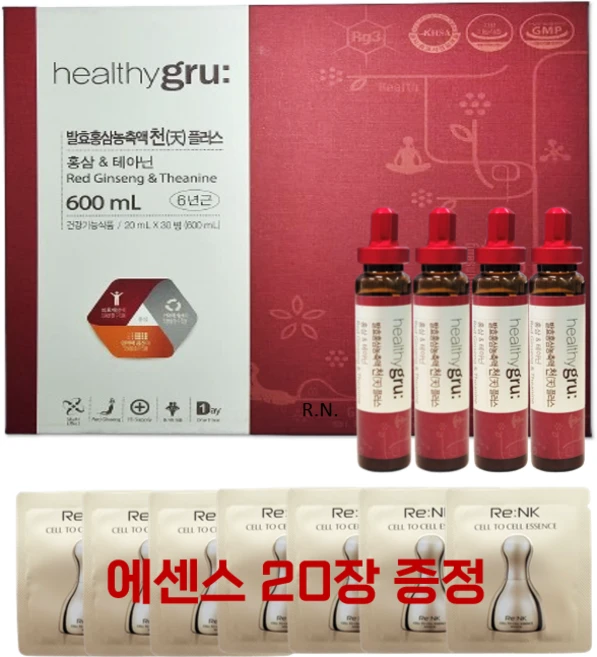 헬시그루 발효홍삼농축액 천 플러스 20ml x 30개 / 1개월분/ 에센스 샘플 증정 - 쿠팡