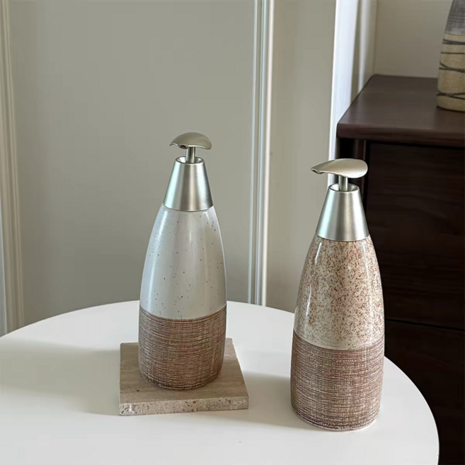 내추럴 세라믹 펌프 디스펜서 400ml 욕실 주방 세제 용기, 1개, 2종세트