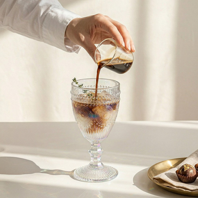 빈티지 크리스탈 글라스 컵 고블렛 유리 와인 잔, 1개, 오로라