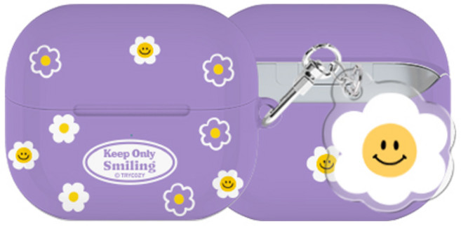 스마일데이지 패턴 버즈3/버즈3프로 하드 케이스 +아크릴키링, 1개, 스마일데이지 패턴_퍼플