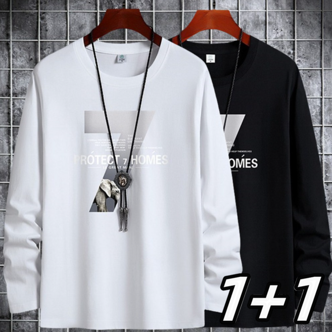 2장세트 간절기 순면 남성티셔츠 면티 맨투맨 티 라운드넥 긴팔티 TX24080232 36