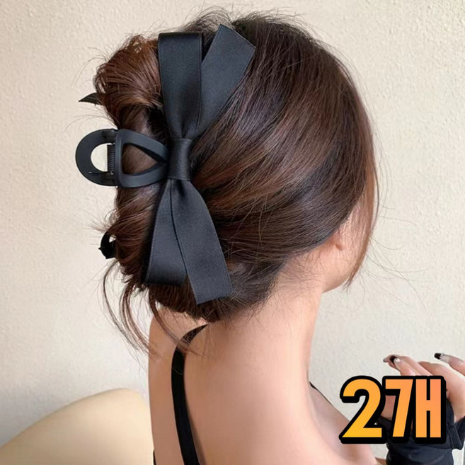 누아벨 새틴 왕 리본 집게핀 올림머리 반묶음 헤어집게 2P