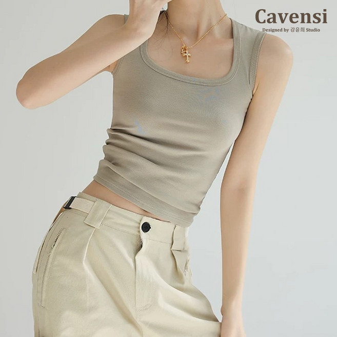 【Cavensi】獨家加寬肩帶棉質方領背心 夏天涼感 A241