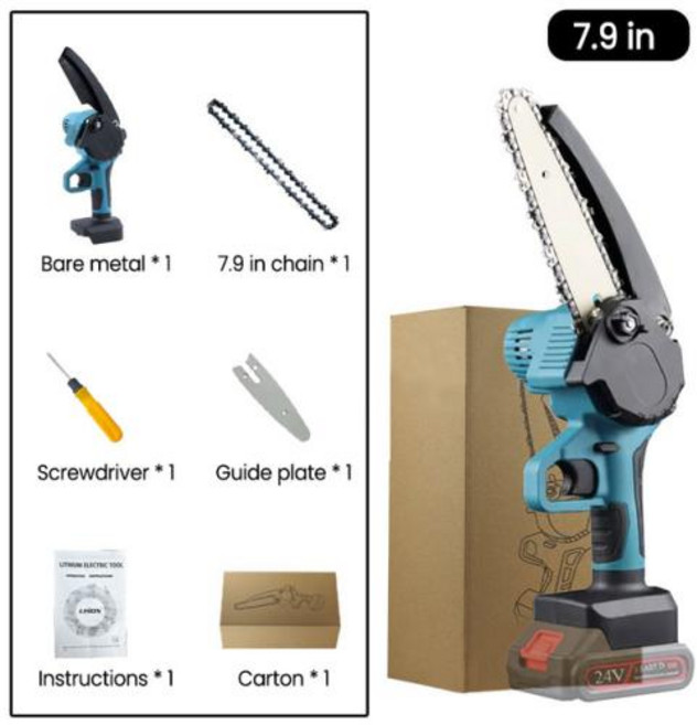 전기톱 8 24V 인치 정원 전기 공구 3000W 톱 트리밍 마키타 목공 배터리용 전동 무선, 1) Without Battery, 1) Without Battery