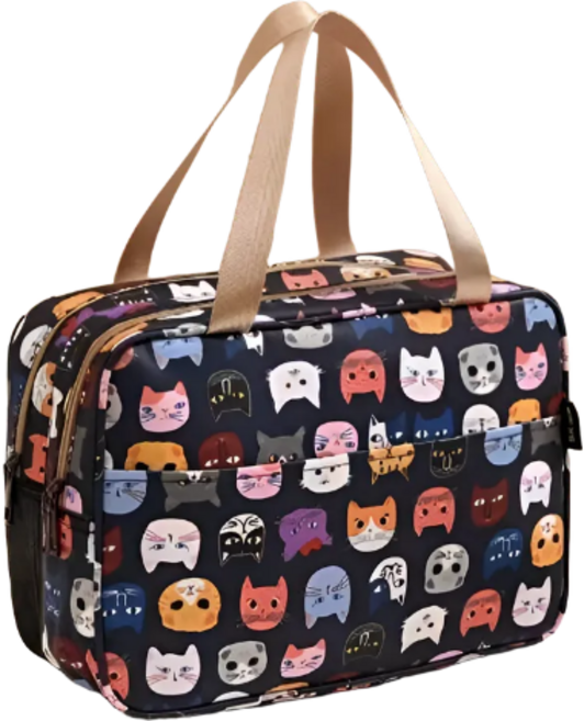 일상채움 고양이 패턴 물빠지는 수영장 목욕 방수 가방, 네이비