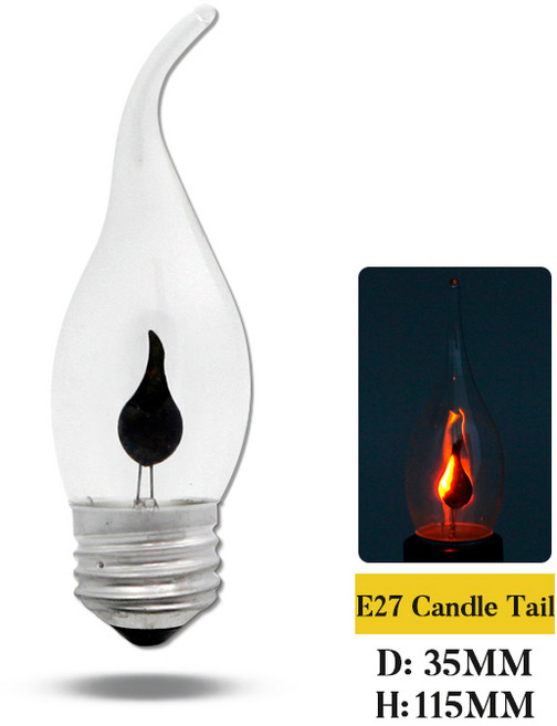 촛불 전구 캔들 필라멘트 LED E14 E27 불꽃 효과 3W AC220V 가정용 장식 조명 앰플, 1개