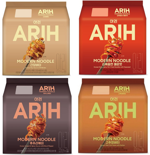 팔도 아리 ARIH 모던누들 봉지라면 4종 16입(간장버터4+김볶음면매운맛4+후추라볶이4+고추장버터4), 16개